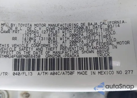 2014 Toyota Tacoma Base V6 z USA, uszkodzony, nr VIN 3TMMU4FN0EM068450